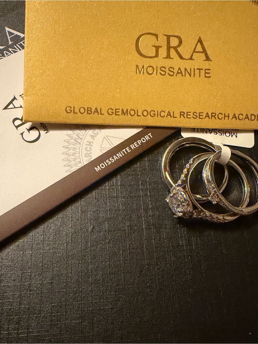GRA Certified 1.0ct Moissanite 3-Piece Halo Ring Set 925 Silver Sz 7 NWT